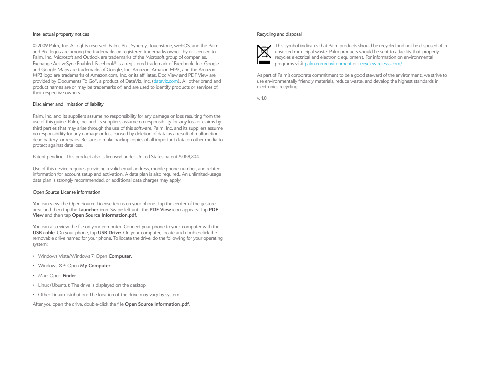 Palm Pixi Plus User Manual | Page 2 / 201