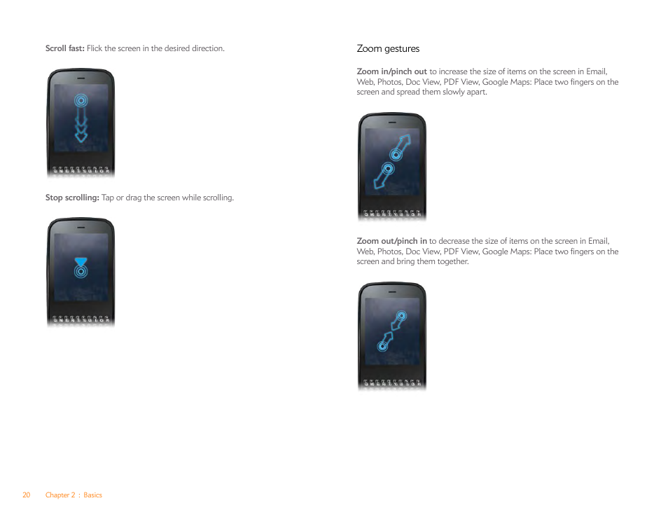 Zoom gestures | Palm Pixi Plus User Manual | Page 20 / 201