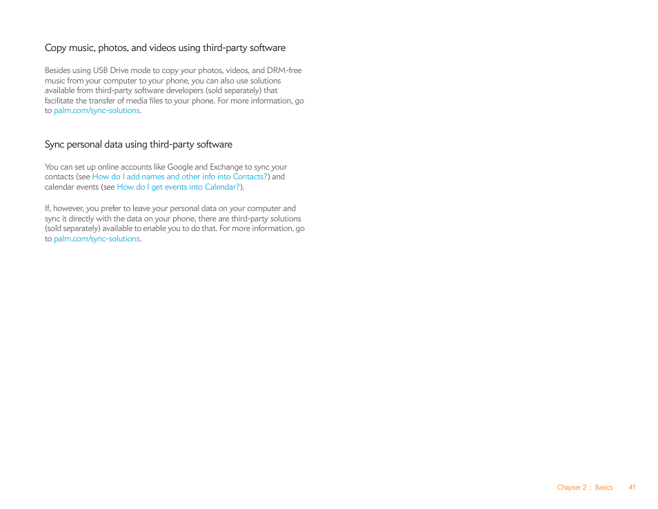 Sync personal data using third-party software | Palm Pixi Plus User Manual | Page 41 / 201