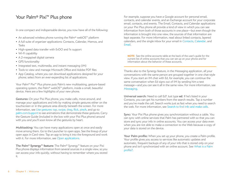 Your palm® pixi™ plus phone, Your palm, Pixi™ plus phone | Palm Pixi Plus User Manual | Page 6 / 201