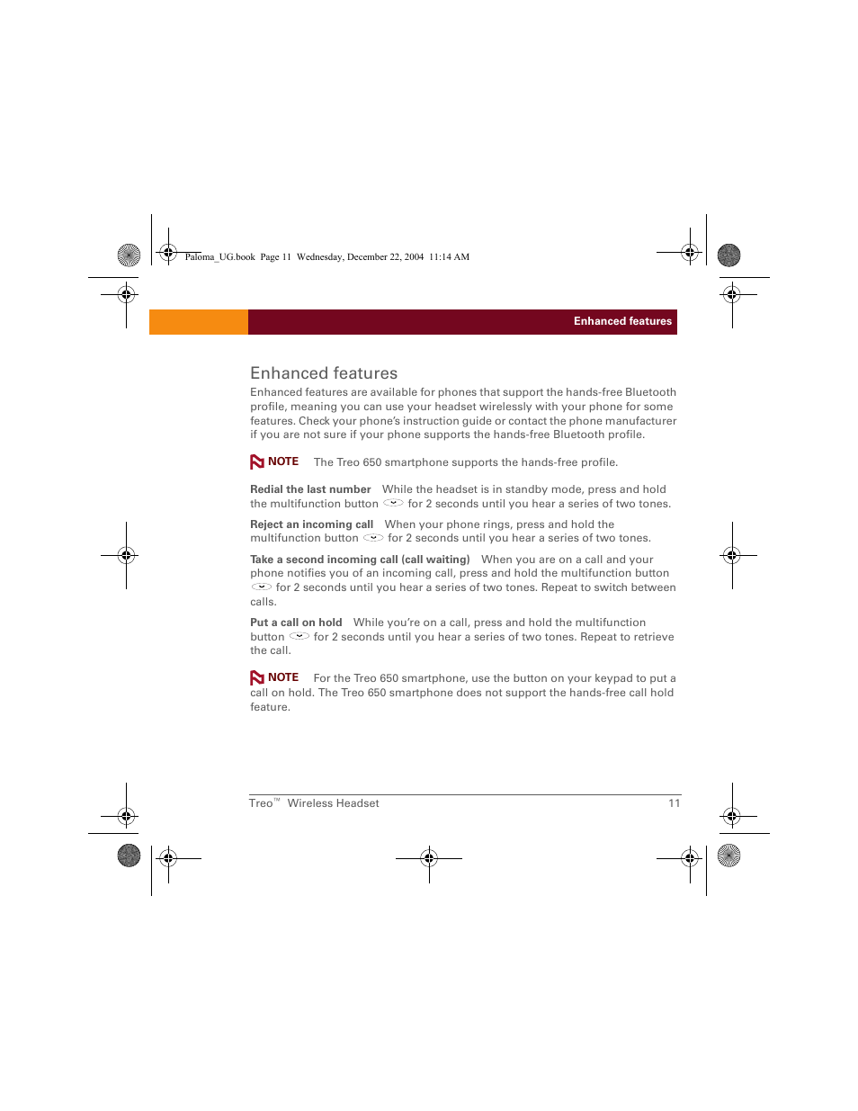 Enhanced features | Palm TreoTM User Manual | Page 11 / 19