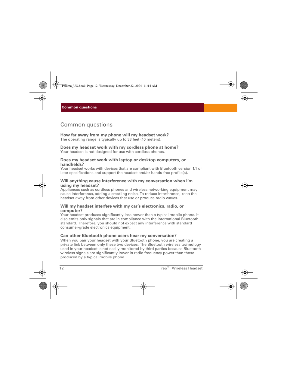 Common questions | Palm TreoTM User Manual | Page 12 / 19