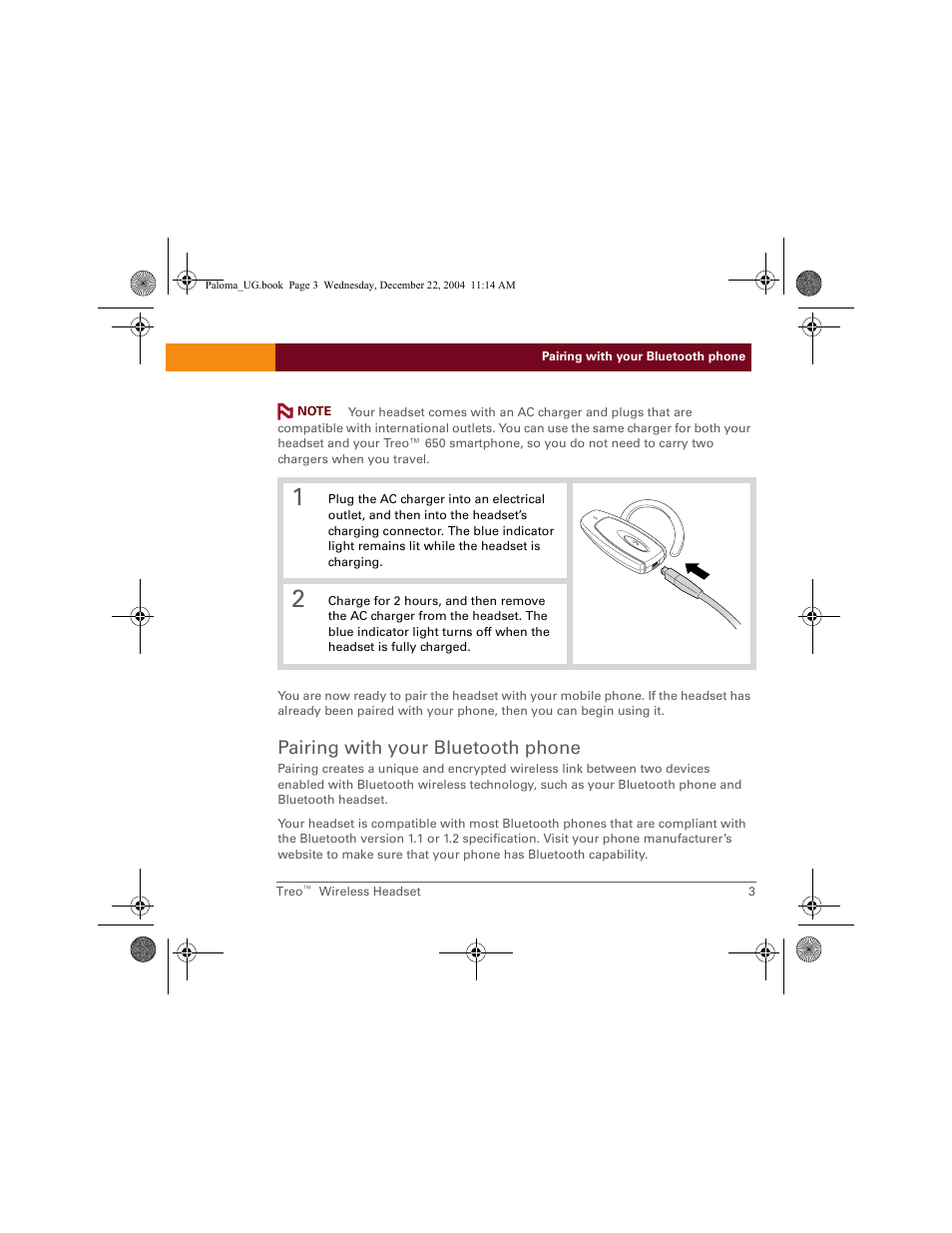 Pairing with your bluetooth phone | Palm TreoTM User Manual | Page 3 / 19