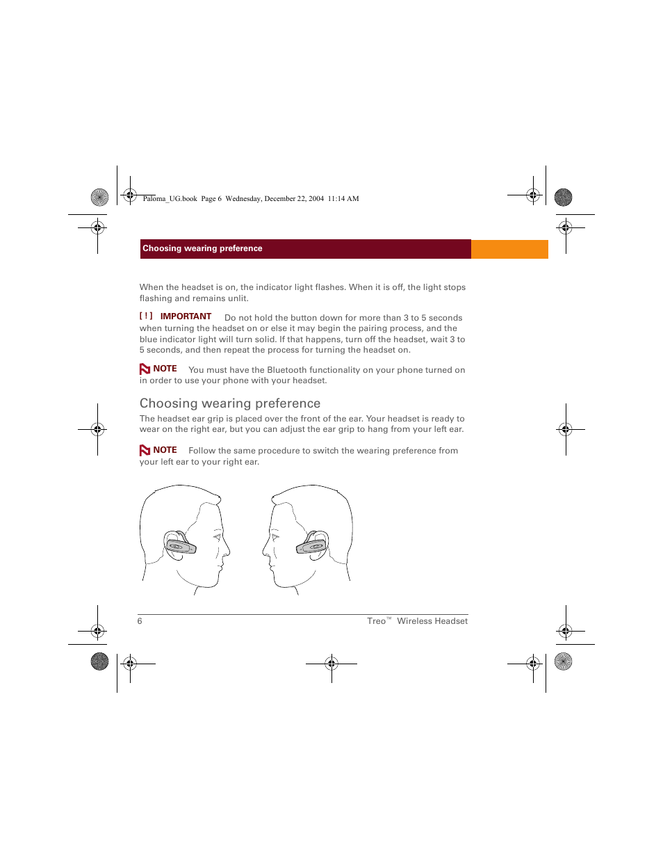 Choosing wearing preference | Palm TreoTM User Manual | Page 6 / 19