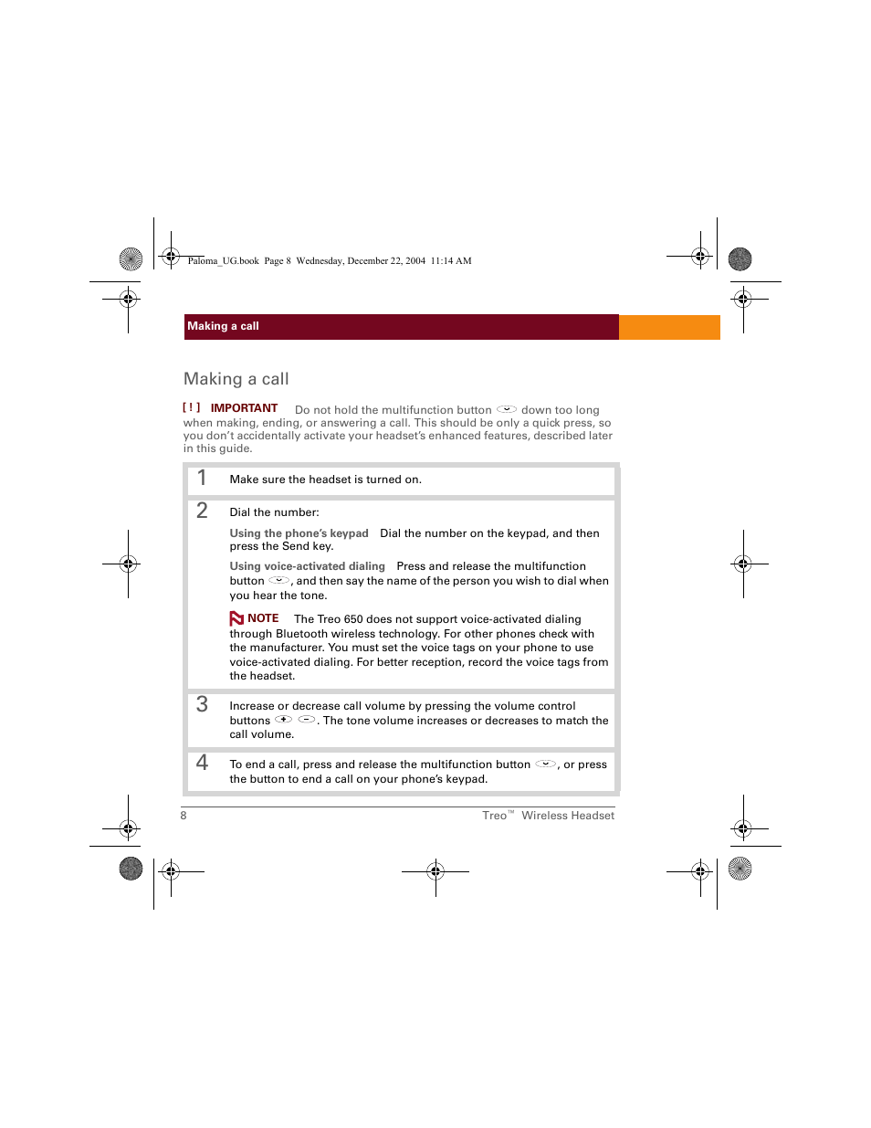 Making a call | Palm TreoTM User Manual | Page 8 / 19