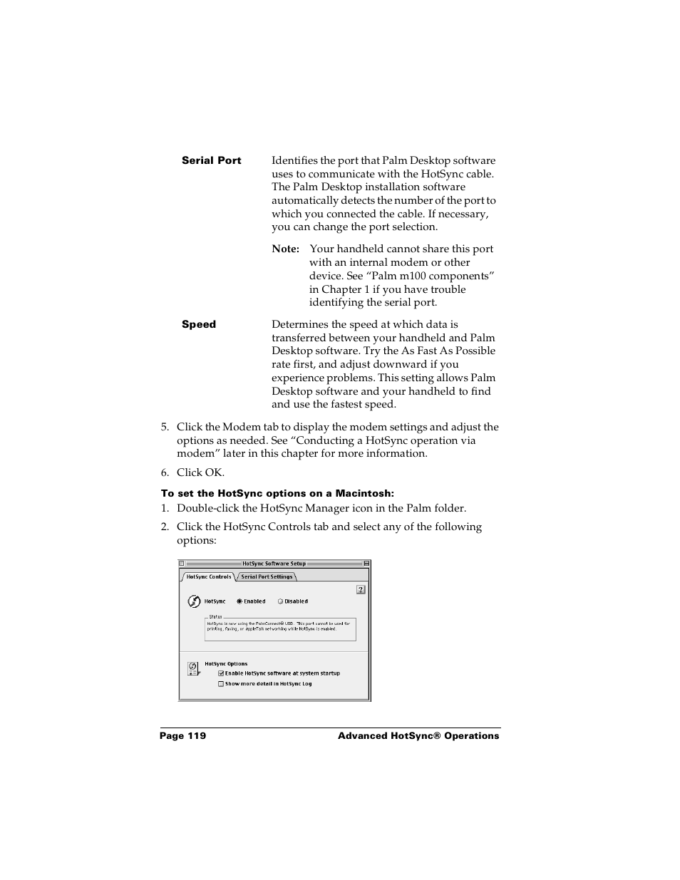 To set the hotsync options on a macintosh | Palm m100 User Manual | Page 125 / 212