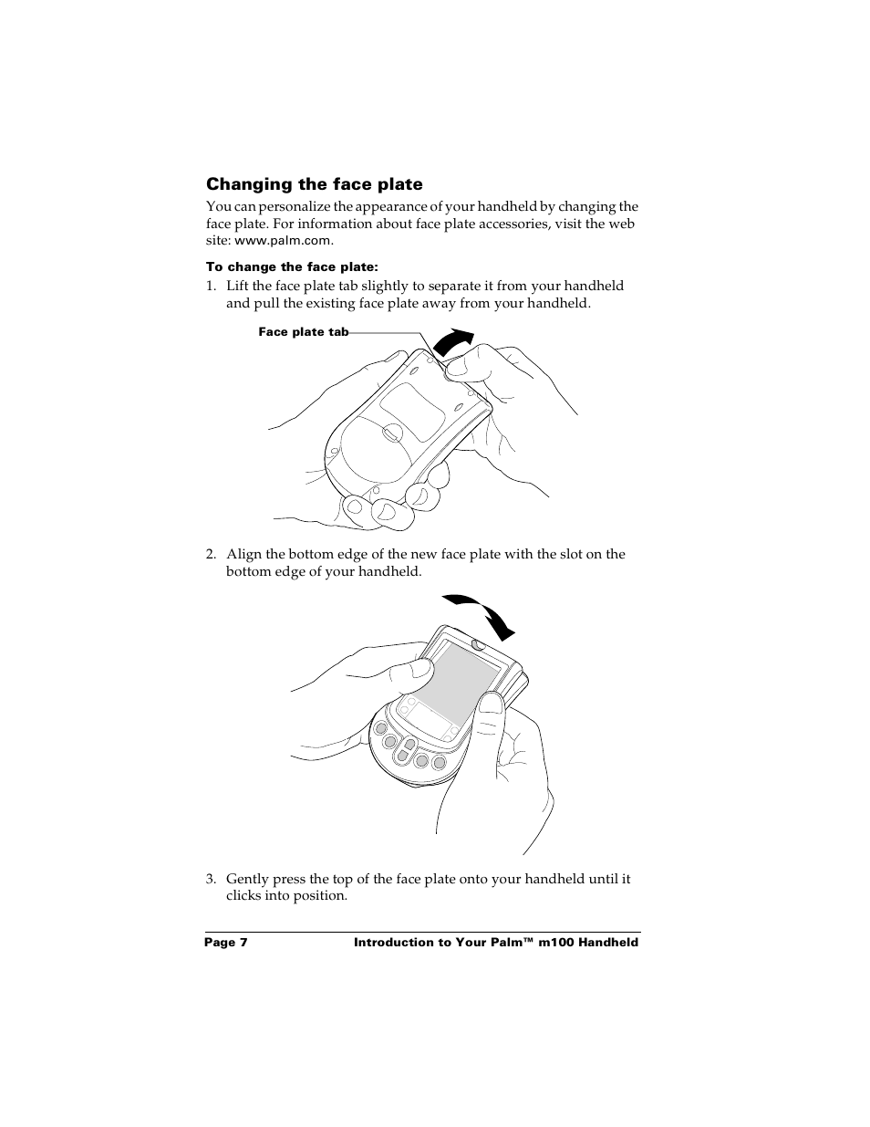 Changing the face plate, To change the face plate | Palm m100 User Manual | Page 13 / 212