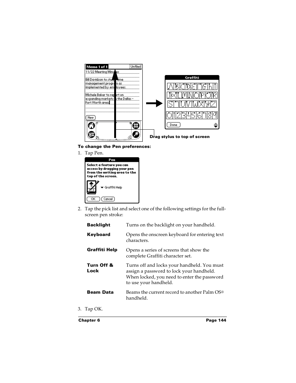 To change the pen preferences | Palm m100 User Manual | Page 150 / 212