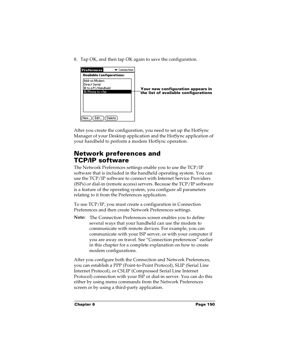 Network preferences and tcp/ip software | Palm m100 User Manual | Page 156 / 212