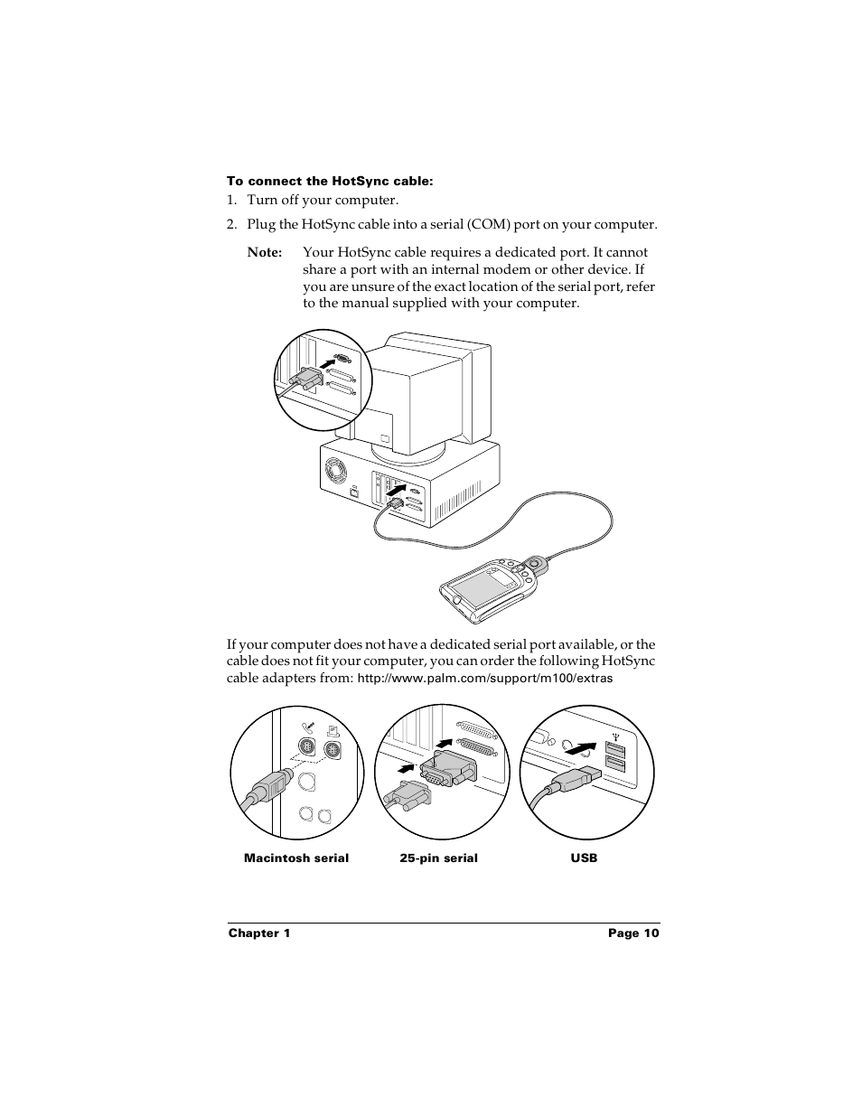 To connect the hotsync cable | Palm m100 User Manual | Page 16 / 212