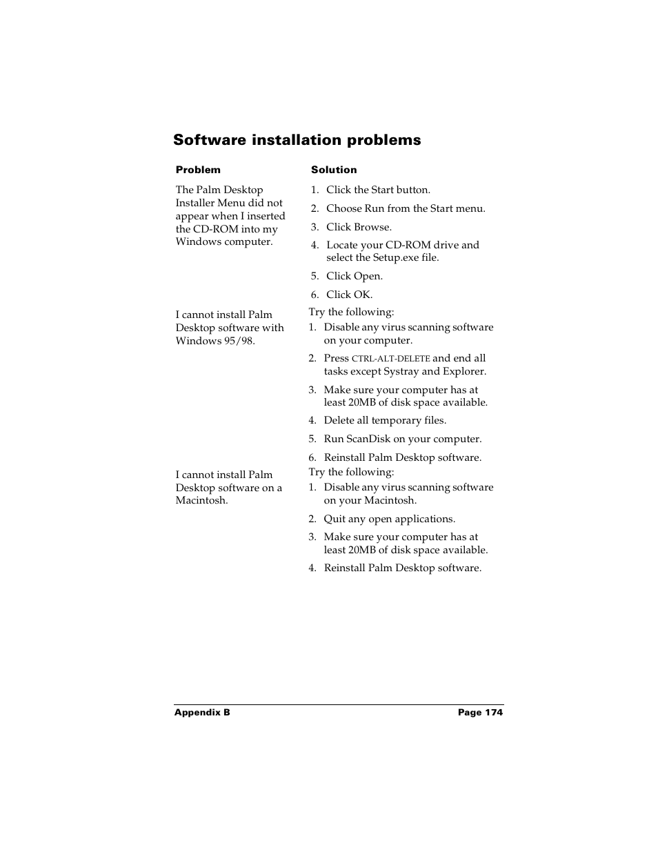 Software installation problems | Palm m100 User Manual | Page 180 / 212