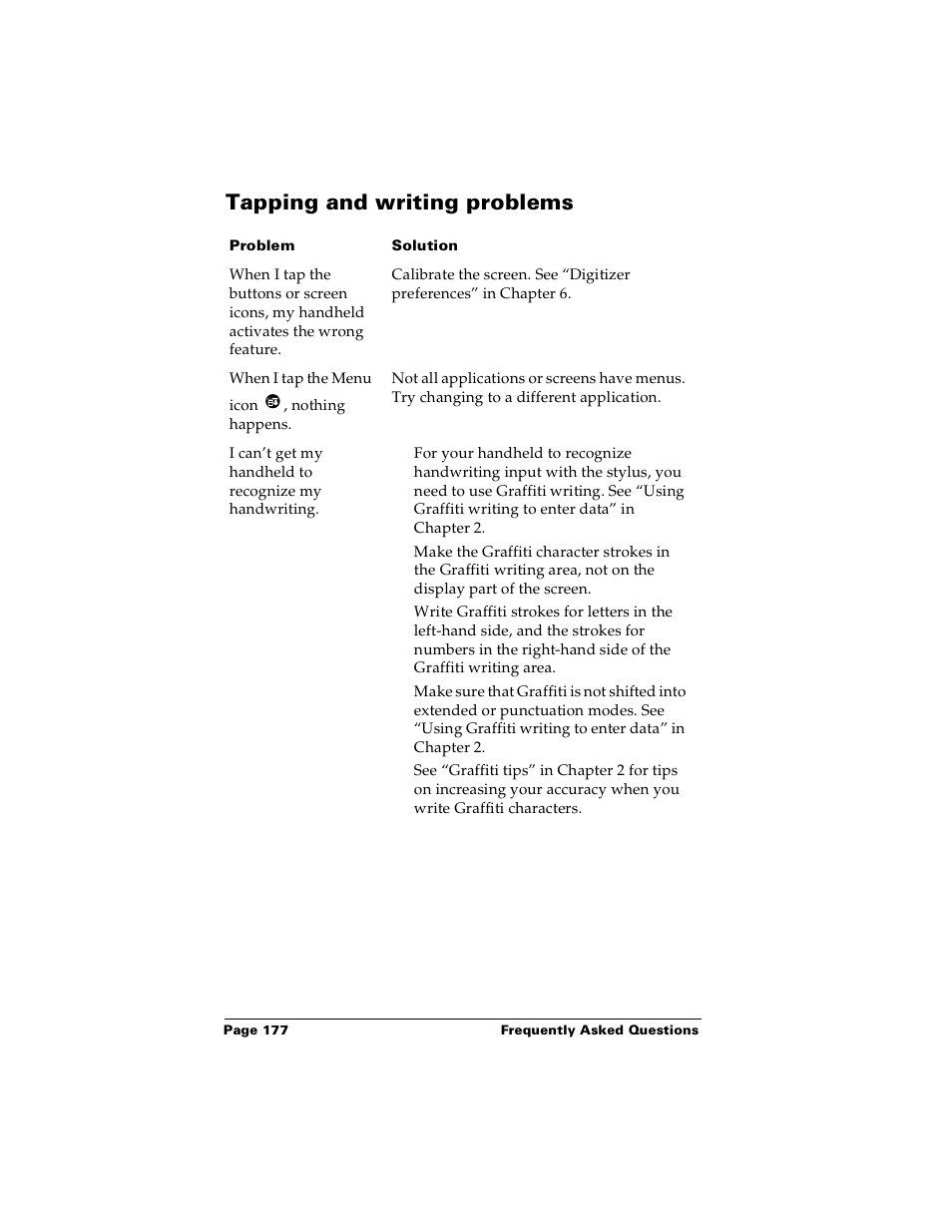 Tapping and writing problems | Palm m100 User Manual | Page 183 / 212