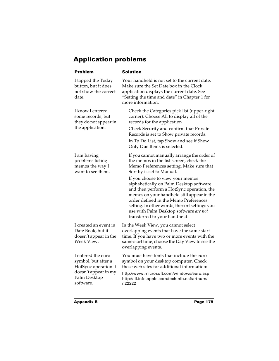 Application problems | Palm m100 User Manual | Page 184 / 212