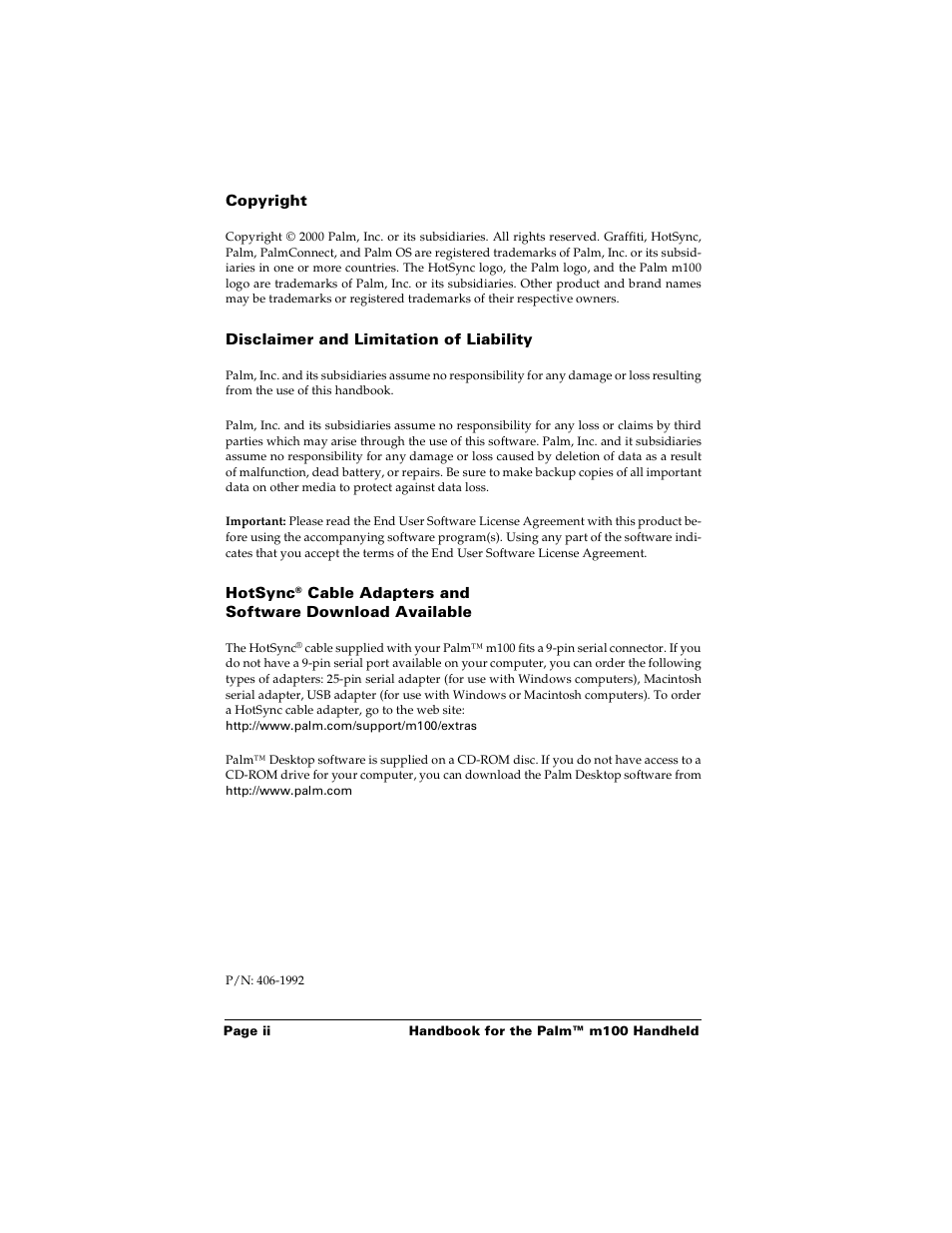 Palm m100 User Manual | Page 2 / 212