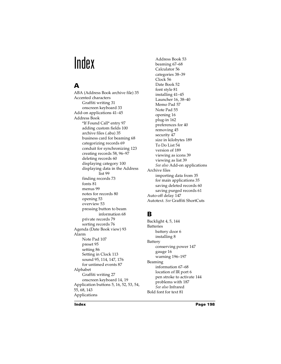 Index | Palm m100 User Manual | Page 204 / 212