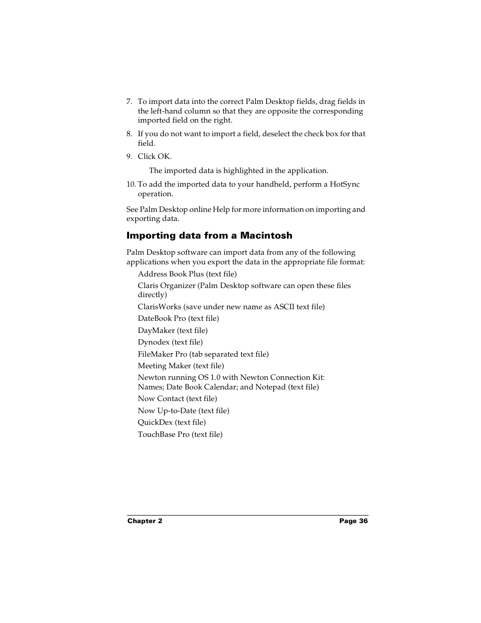 Importing data from a macintosh | Palm m100 User Manual | Page 42 / 212