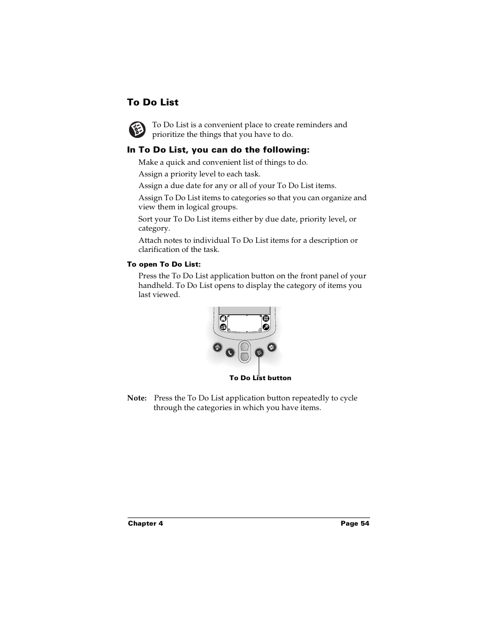 To do list, In to do list, you can do the following, To open to do list | Palm m100 User Manual | Page 60 / 212