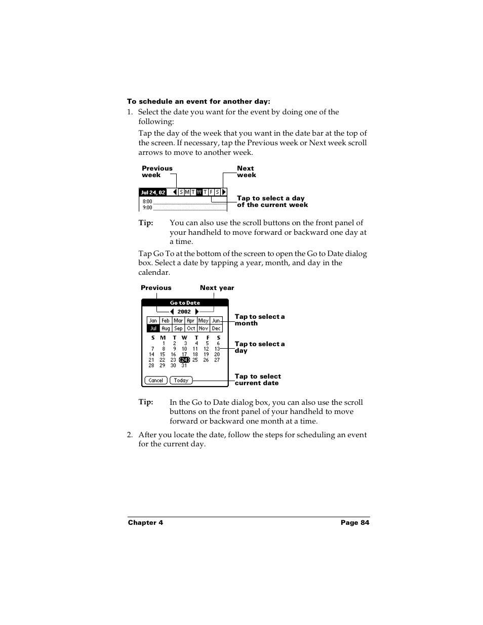 To schedule an event for another day | Palm m100 User Manual | Page 90 / 212