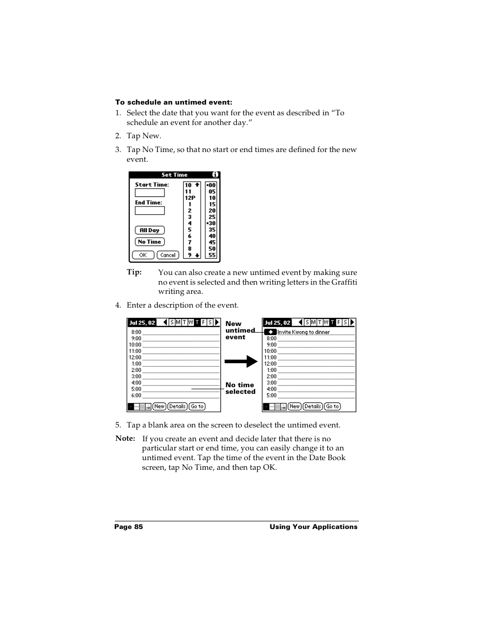 To schedule an untimed event | Palm m100 User Manual | Page 91 / 212