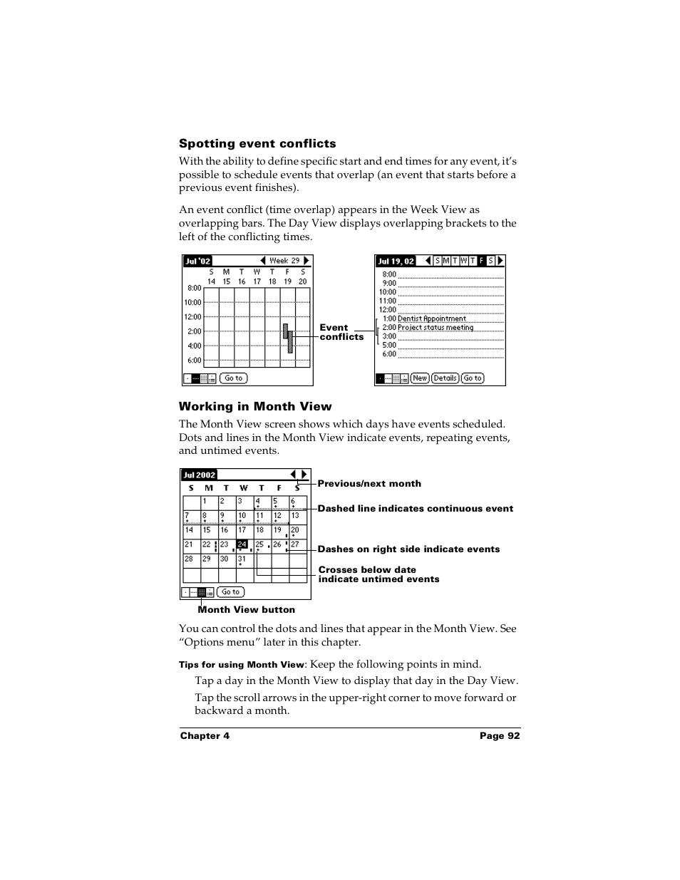 Spotting event conflicts, Working in month view | Palm m100 User Manual | Page 98 / 212