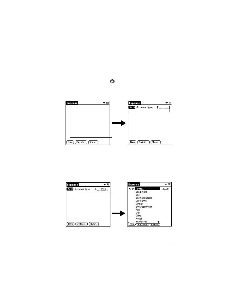 Expense, To create an expense item | Palm VII User Manual | Page 119 / 302