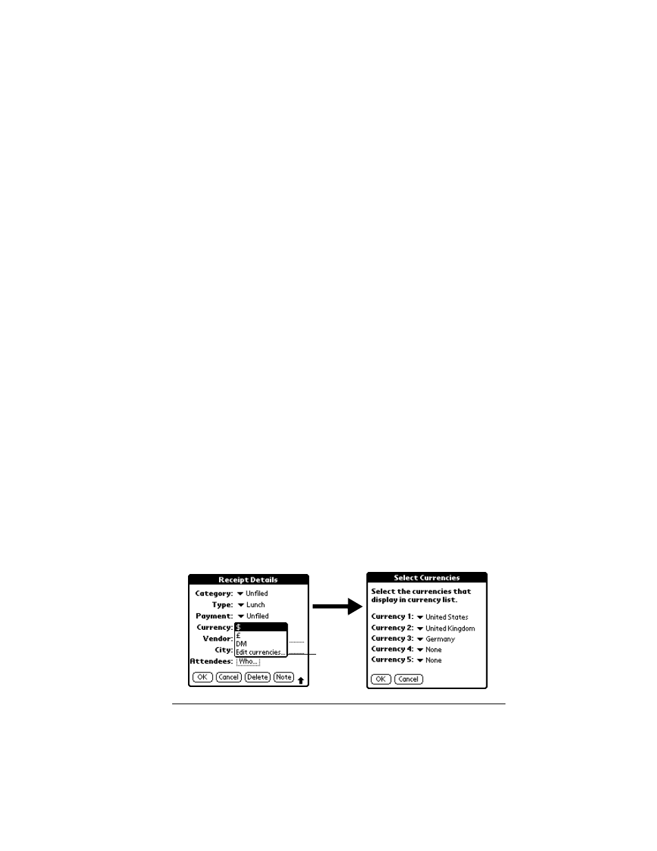 Customizing the currency pick list, To customize the currency pick list | Palm VII User Manual | Page 121 / 302