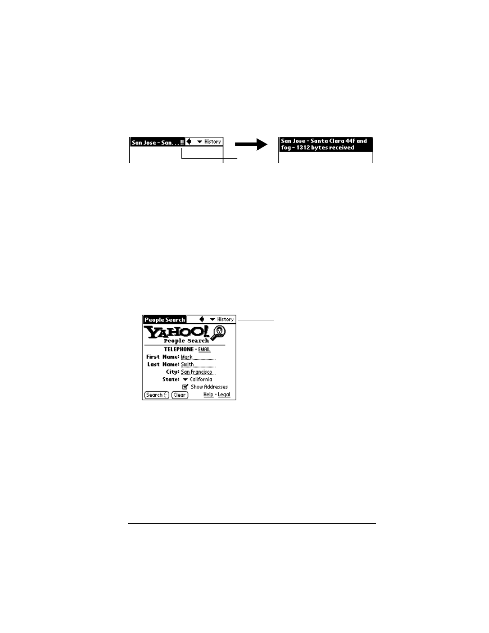 To see the size of a clipping, Reviewing stored clippings: history list, To review the history list | Saving information from a query application | Palm VII User Manual | Page 143 / 302