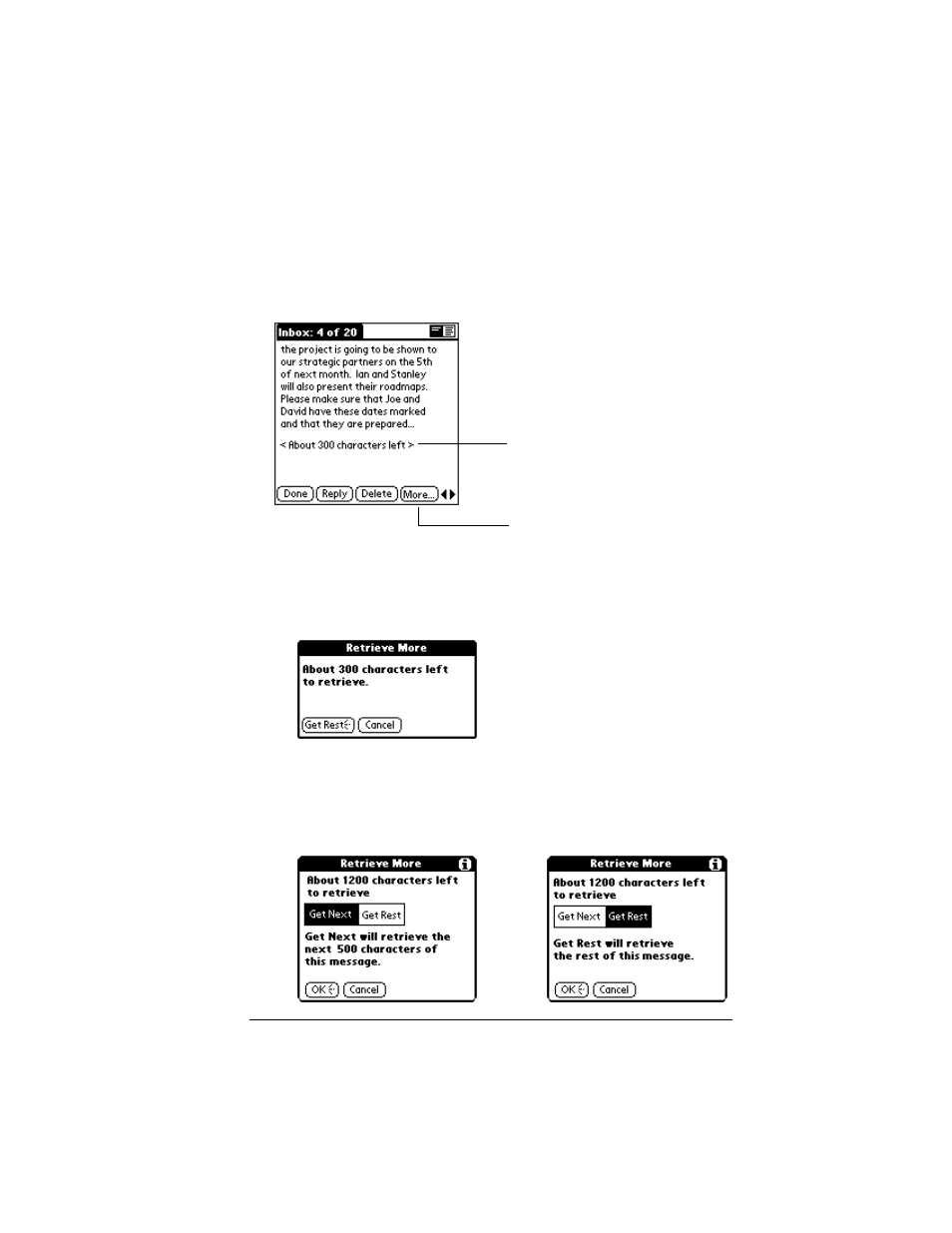 Downloading the remainder of a long message, To download more of a long message | Palm VII User Manual | Page 151 / 302