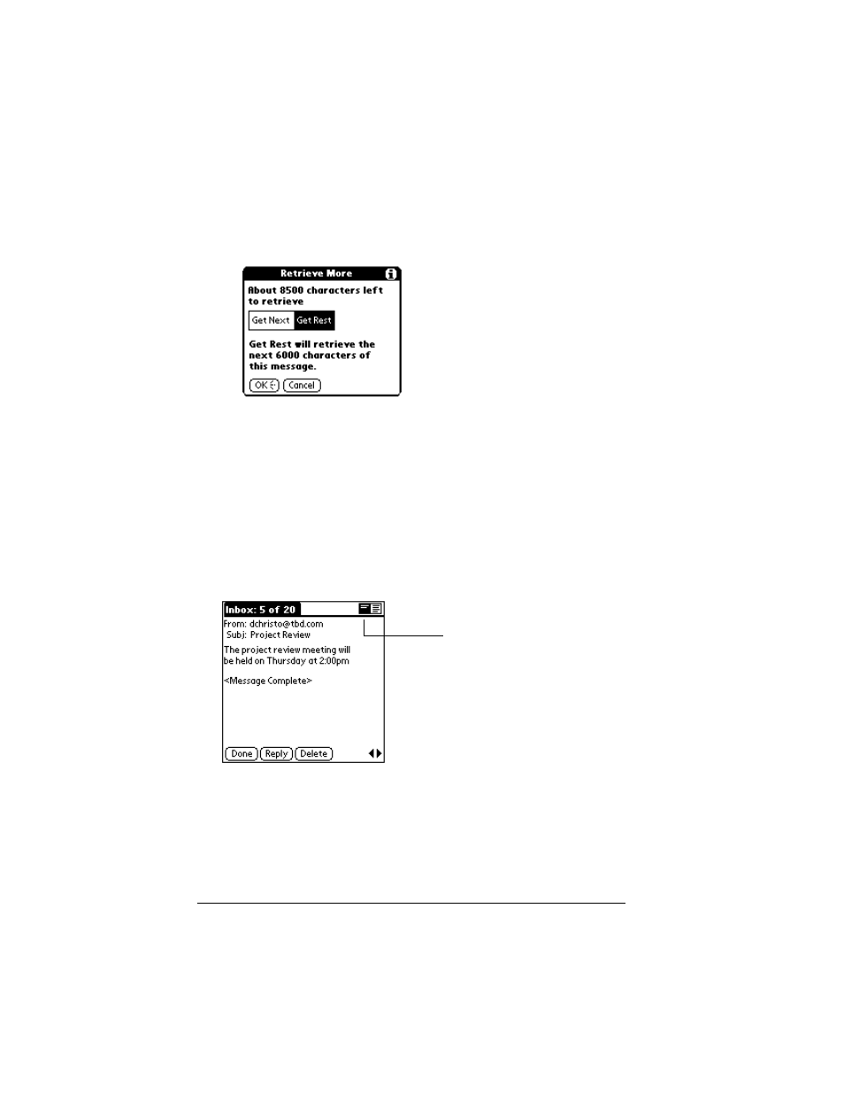 Displaying header information, To display complete header information | Palm VII User Manual | Page 152 / 302