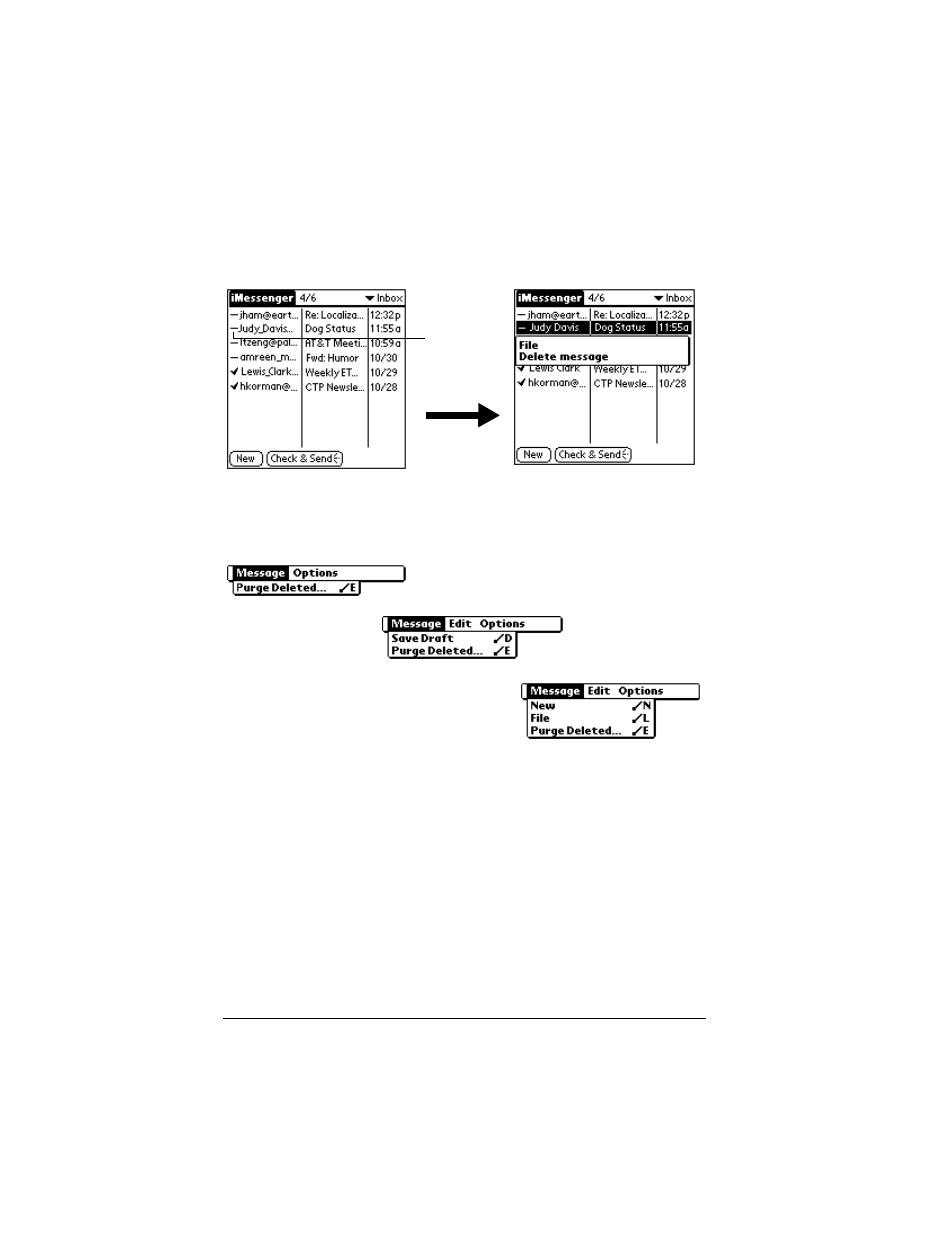 Pop-up menus, Message menus | Palm VII User Manual | Page 168 / 302