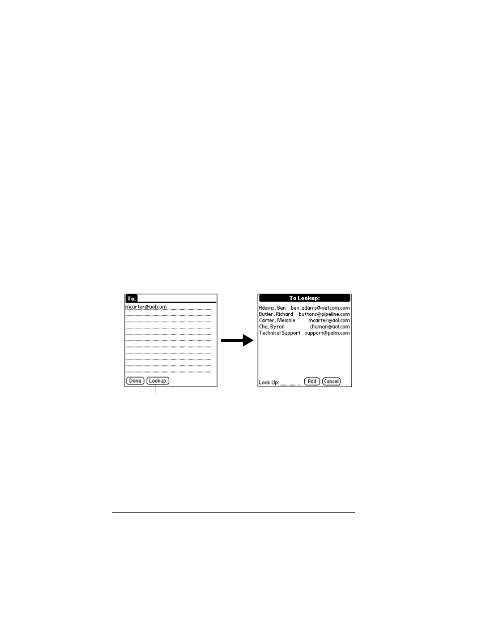 Looking up an address, To look up an e-mail address | Palm VII User Manual | Page 178 / 302