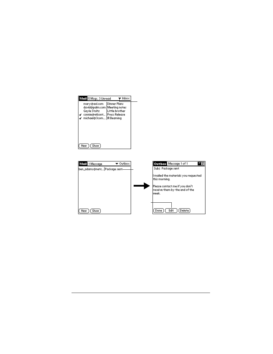 To edit an e-mail item, Draft e-mail | Palm VII User Manual | Page 183 / 302