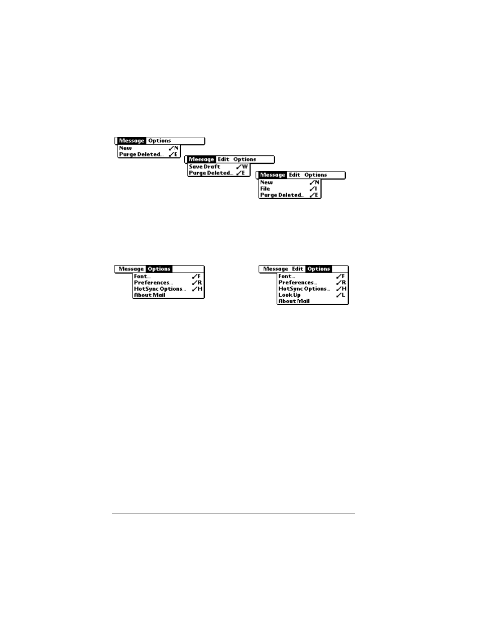 Message menus, Options menus | Palm VII User Manual | Page 194 / 302