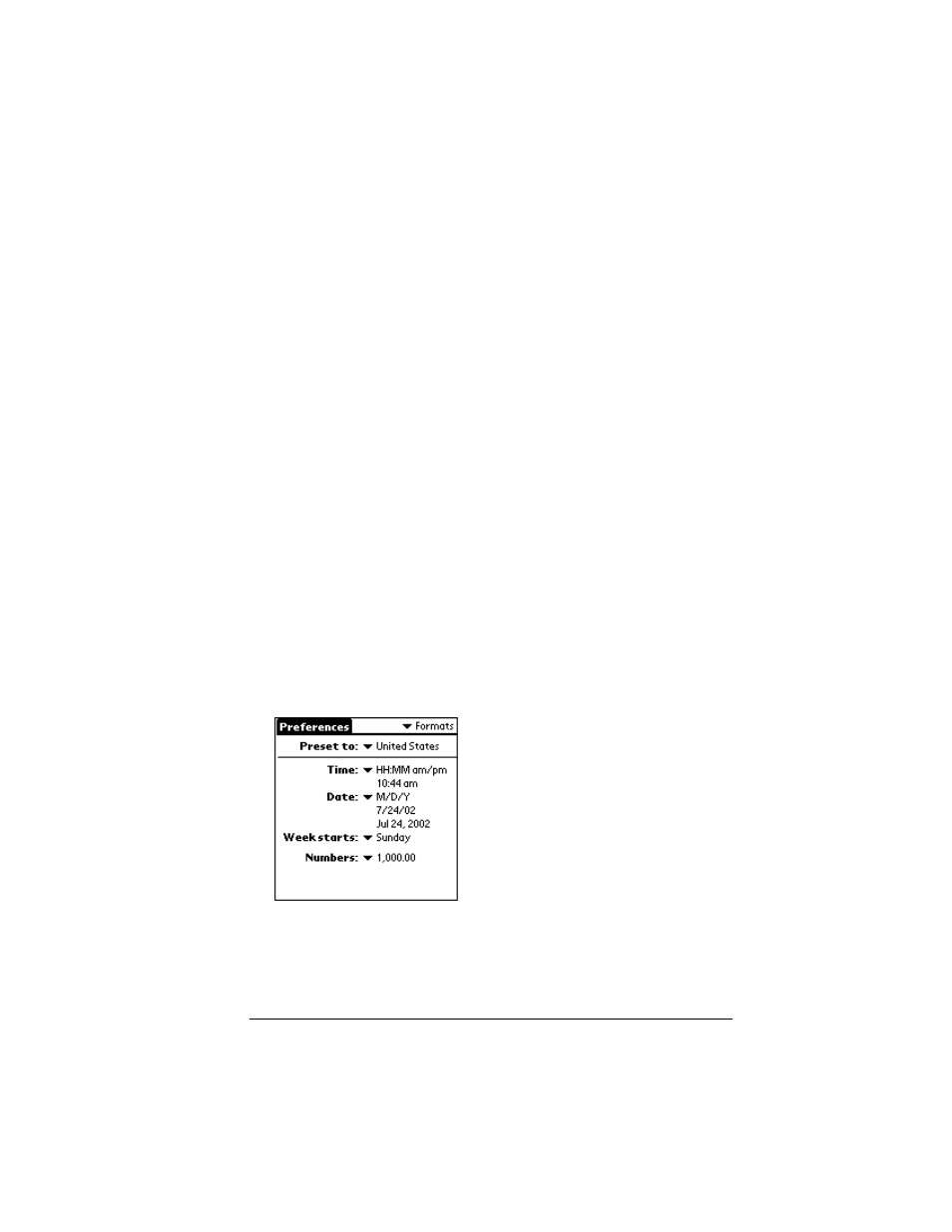 Digitizer preferences, Formats preferences, Country default | To set the country default | Palm VII User Manual | Page 215 / 302
