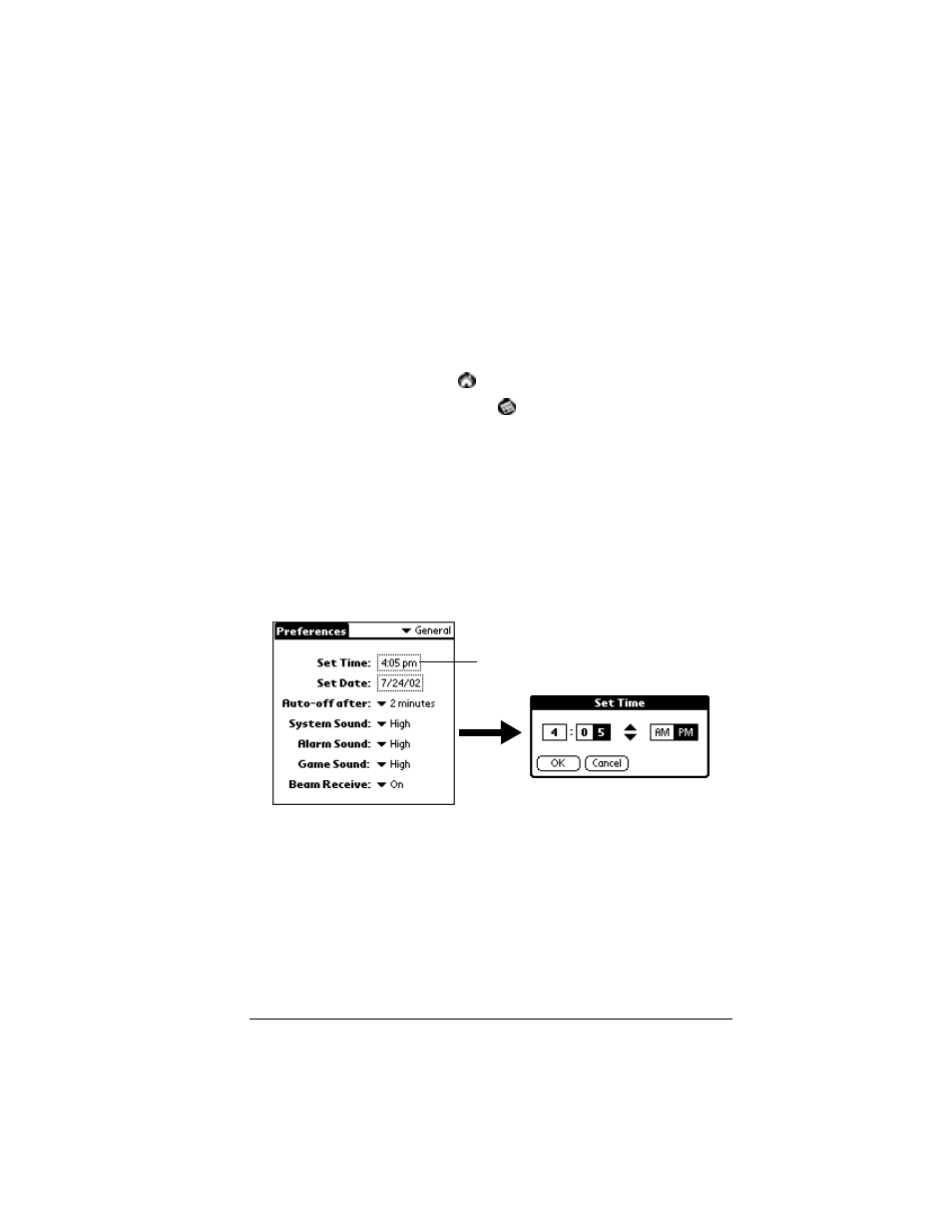 Customizing your organizer, To open the preferences screens, To set the current time | Palm VII User Manual | Page 37 / 302