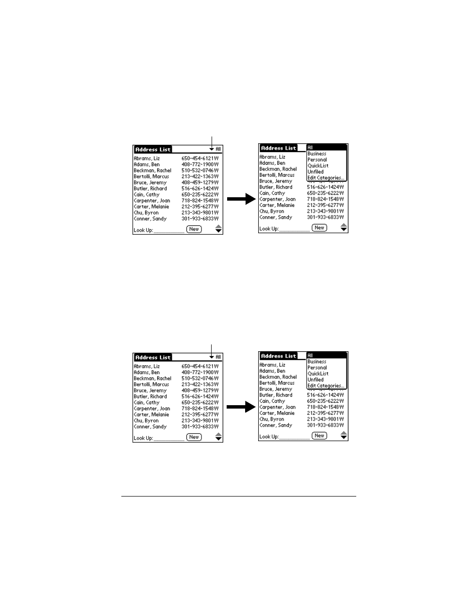 To display a category of records, To define a new category | Palm VII User Manual | Page 79 / 302