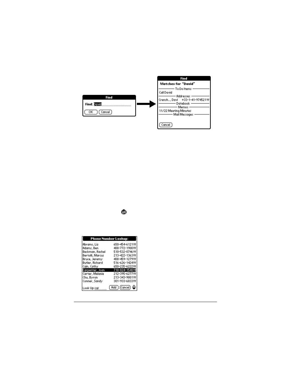 Using phone lookup, To use phone lookup | Palm VII User Manual | Page 83 / 302