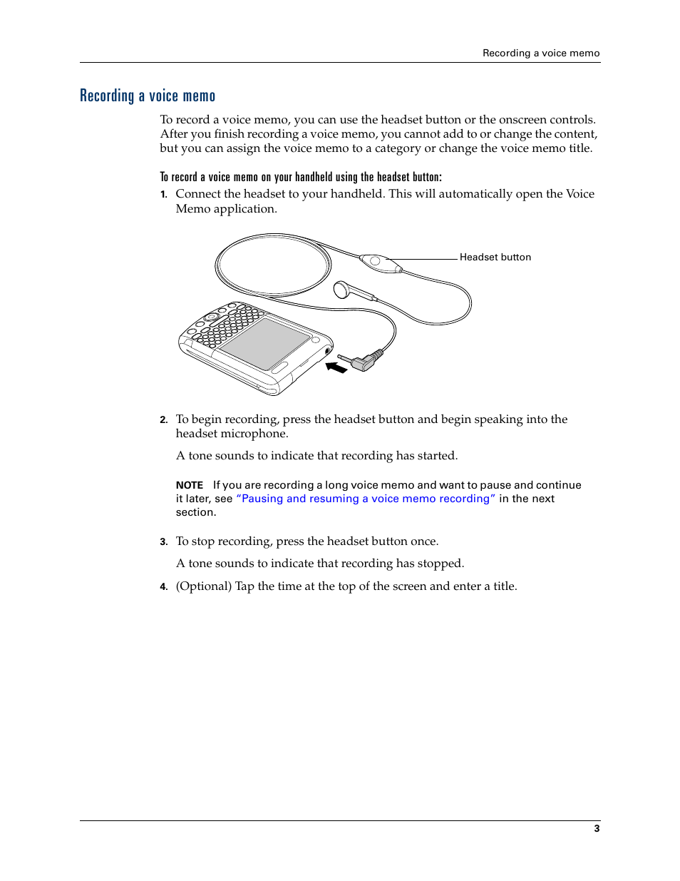 Recording a voice memo | Palm Voice Memo Handbook User Manual | Page 7 / 14