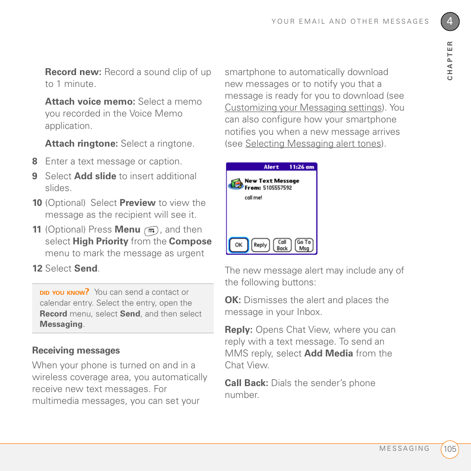 Receiving messages | Palm 755P User Manual | Page 105 / 304