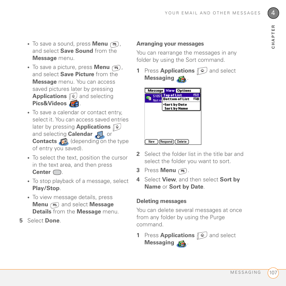 Arranging your messages, Deleting messages | Palm 755P User Manual | Page 107 / 304