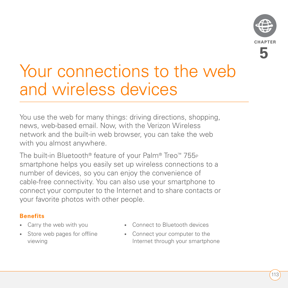 Your connections to the web and wireless devices | Palm 755P User Manual | Page 113 / 304