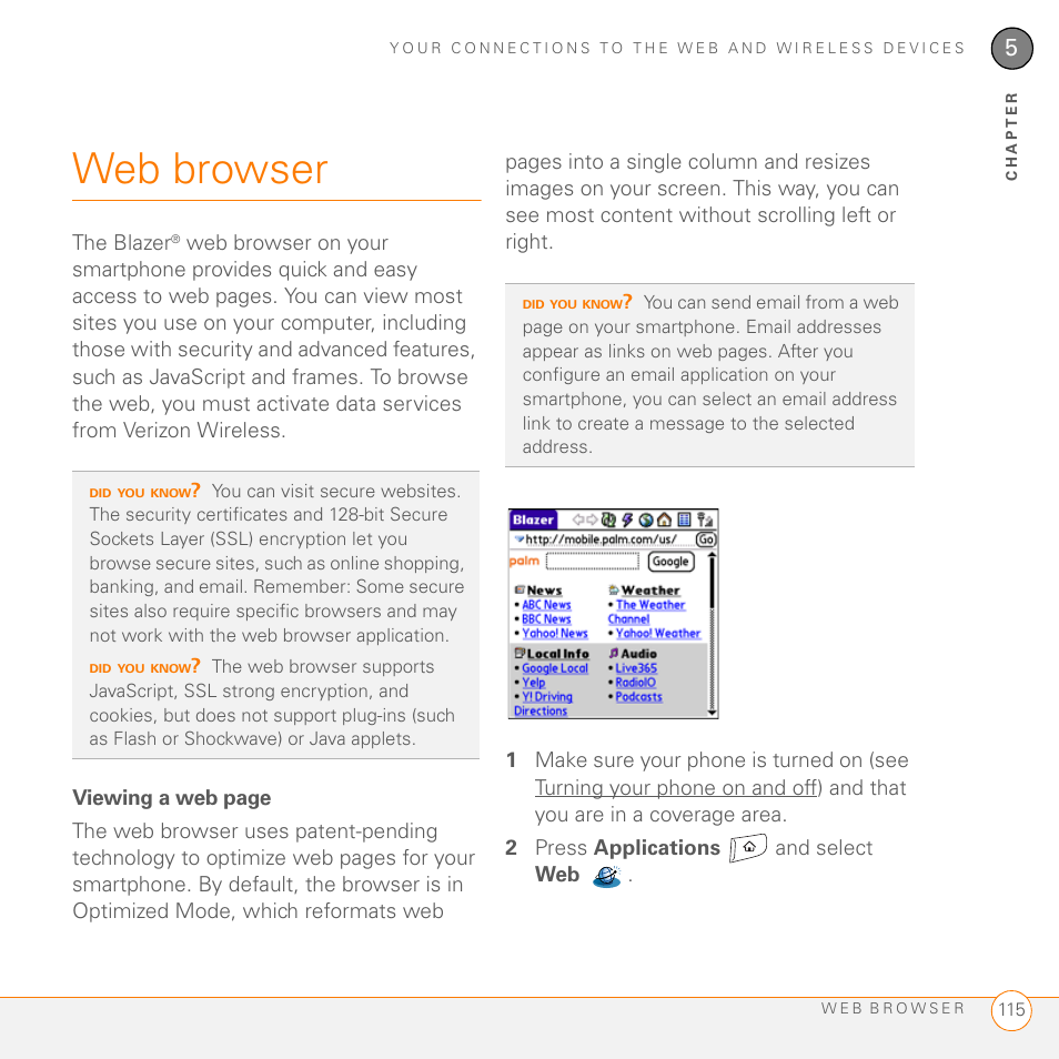 Web browser | Palm 755P User Manual | Page 115 / 304