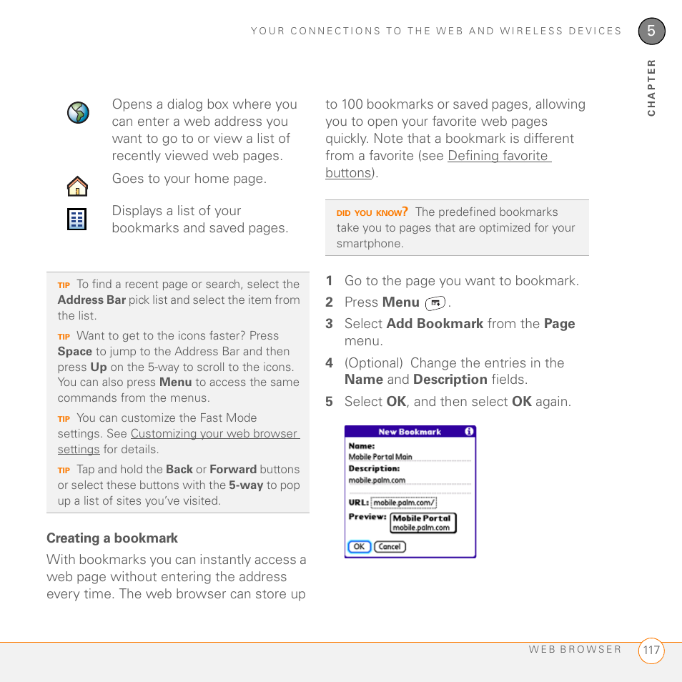 Creating a bookmark | Palm 755P User Manual | Page 117 / 304