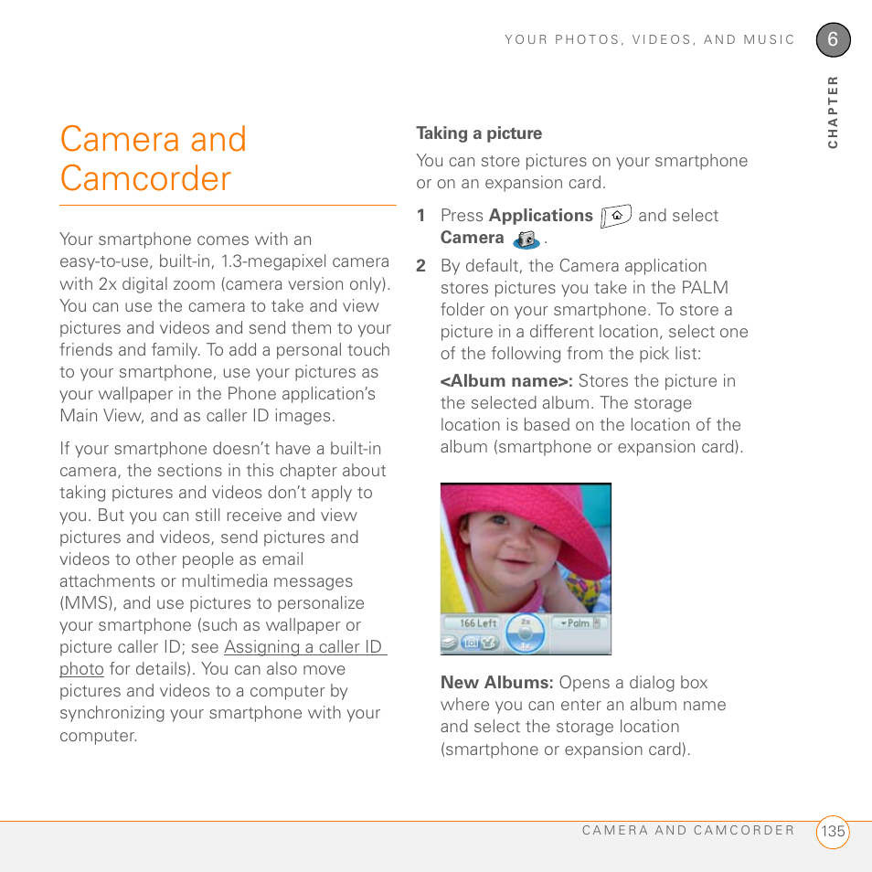 Camera and camcorder, Taking a picture | Palm 755P User Manual | Page 135 / 304