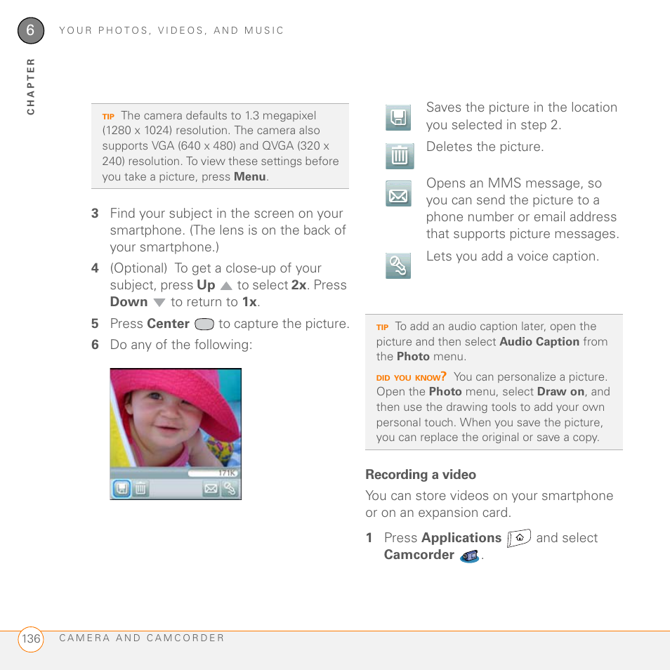 Recording a video | Palm 755P User Manual | Page 136 / 304
