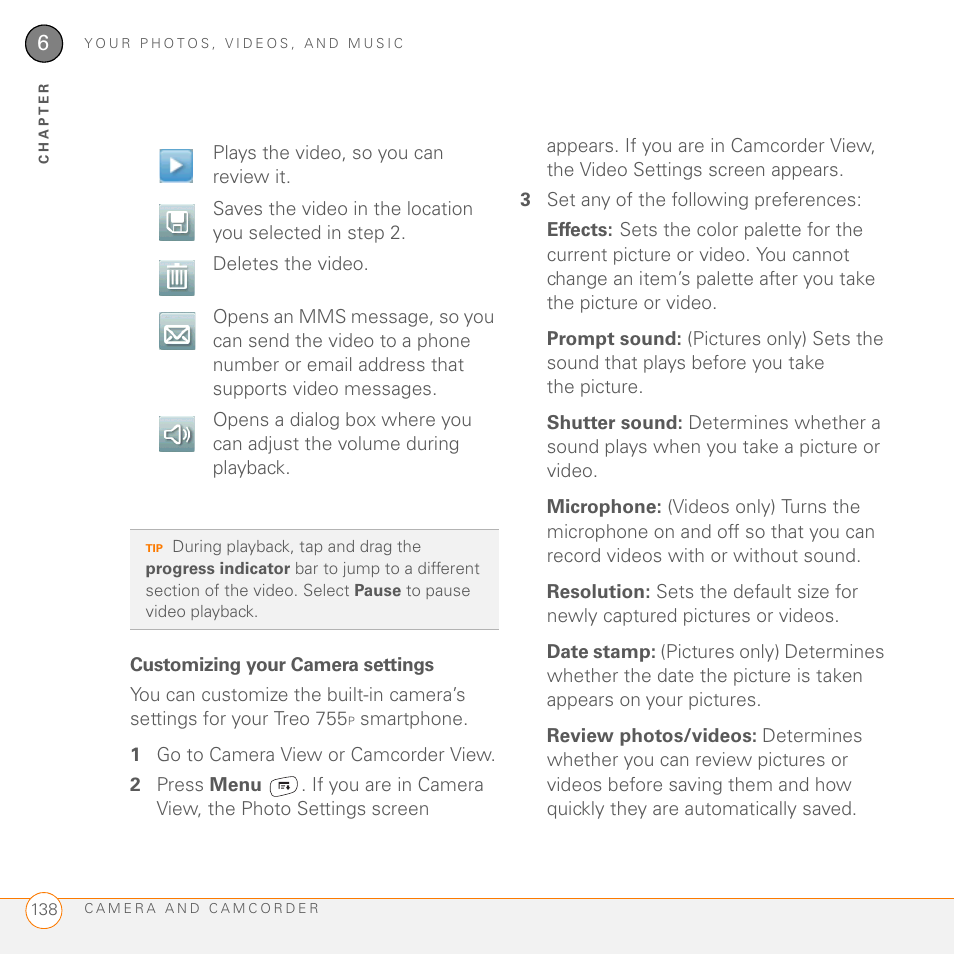 Customizing your camera settings | Palm 755P User Manual | Page 138 / 304