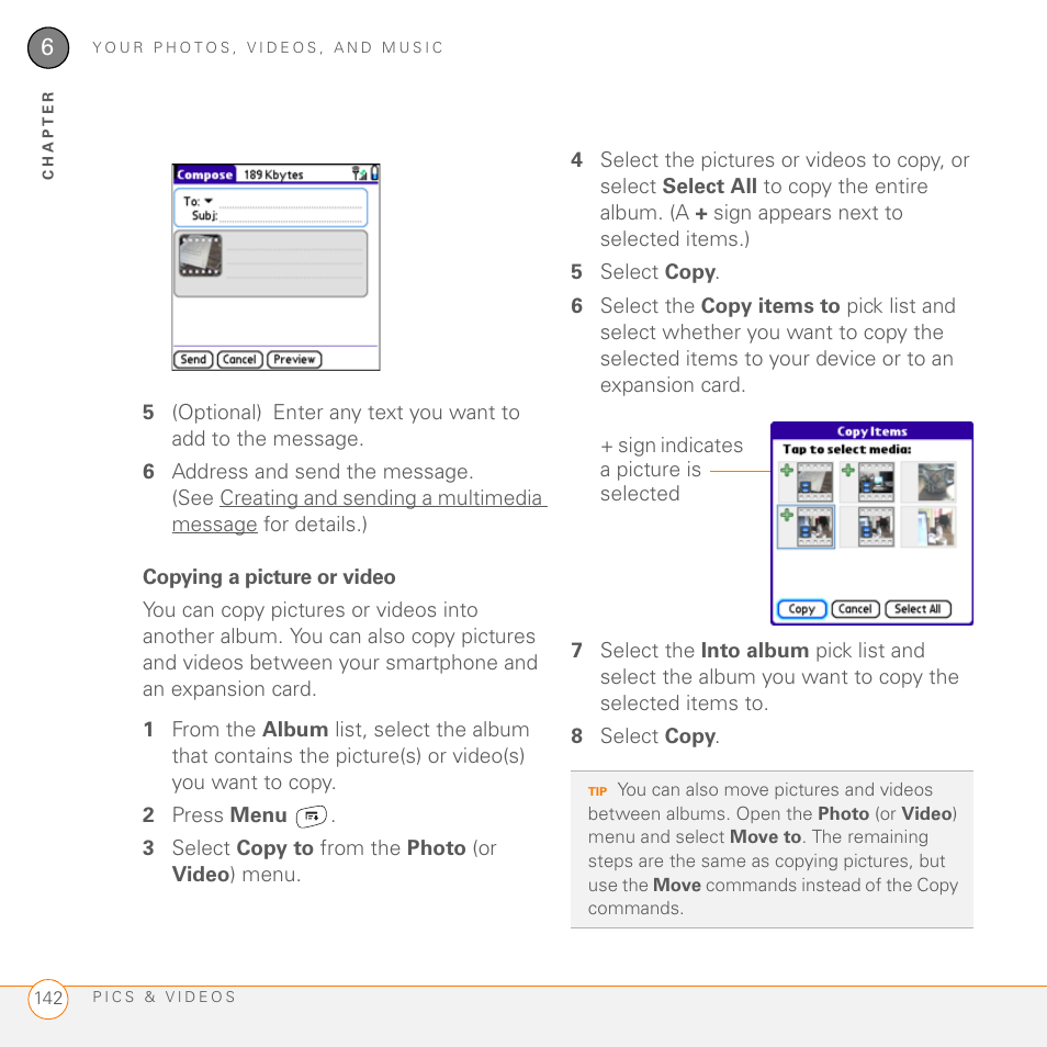Copying a picture or video | Palm 755P User Manual | Page 142 / 304