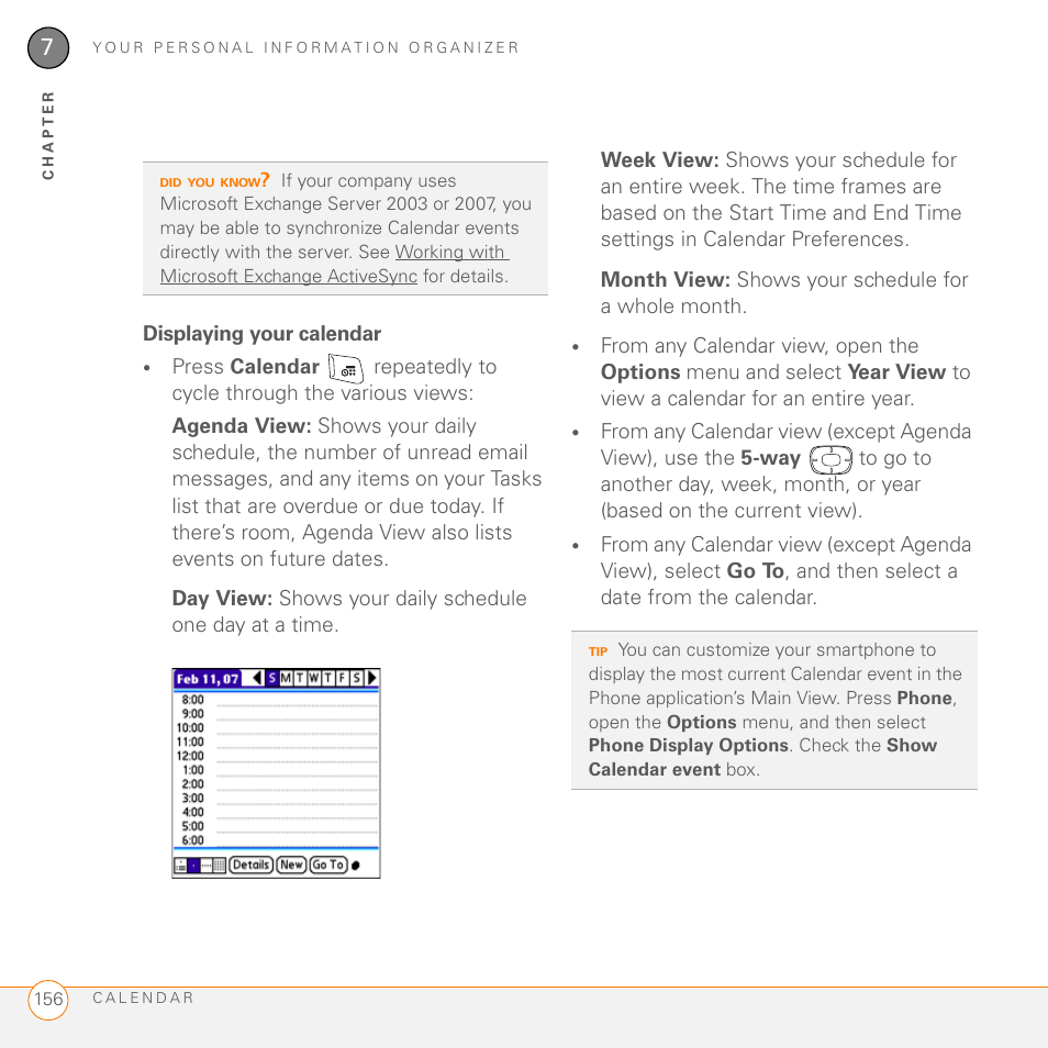 Displaying your calendar | Palm 755P User Manual | Page 156 / 304