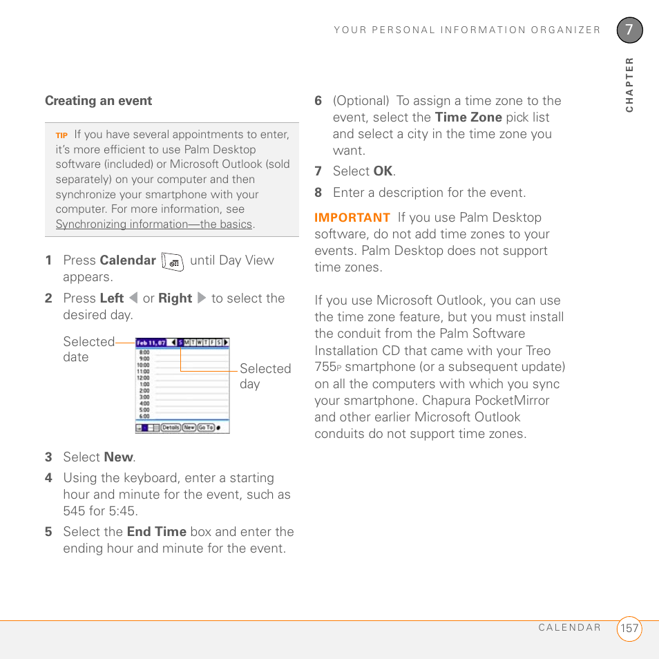 Creating an event | Palm 755P User Manual | Page 157 / 304