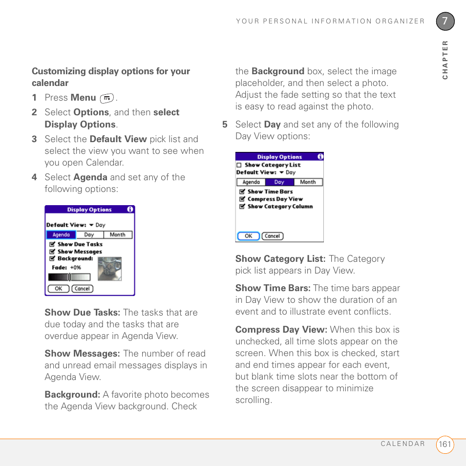 Customizing display options for your calendar | Palm 755P User Manual | Page 161 / 304
